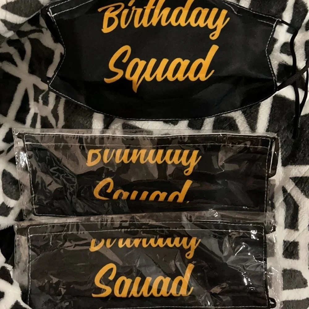 New set/3 Birthday Squad face masks